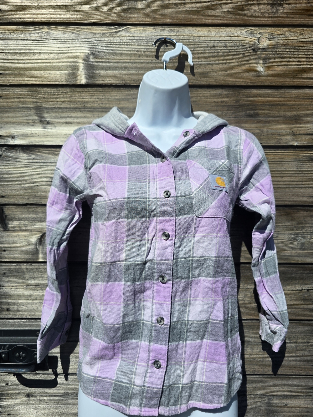 Carhartt Girls' Purple & Gray Plaid Hooded Shirt